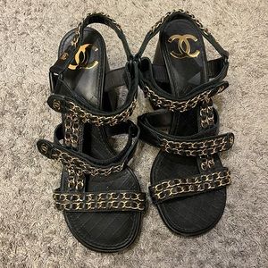 Chanel adjustable Velcro strap platform sandal
